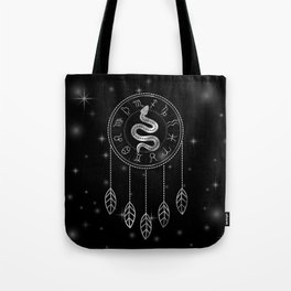 Dreamcatcher Zodiac symbols astrology horoscope signs with mystic snake in silver	 Tote Bag