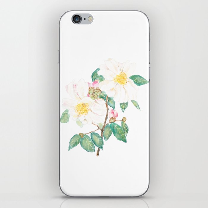 white camellia flowers watercolor  iPhone Skin