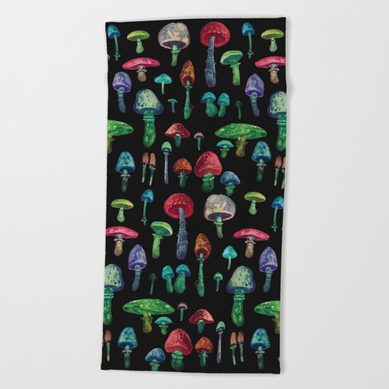 mushrooms at nigth Beach Towel