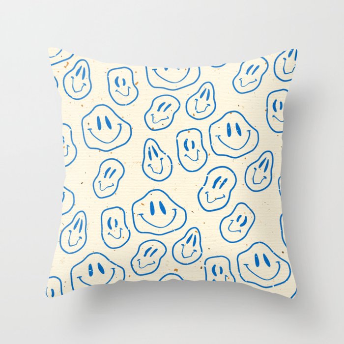 Trippy Blue Smiles Throw Pillow