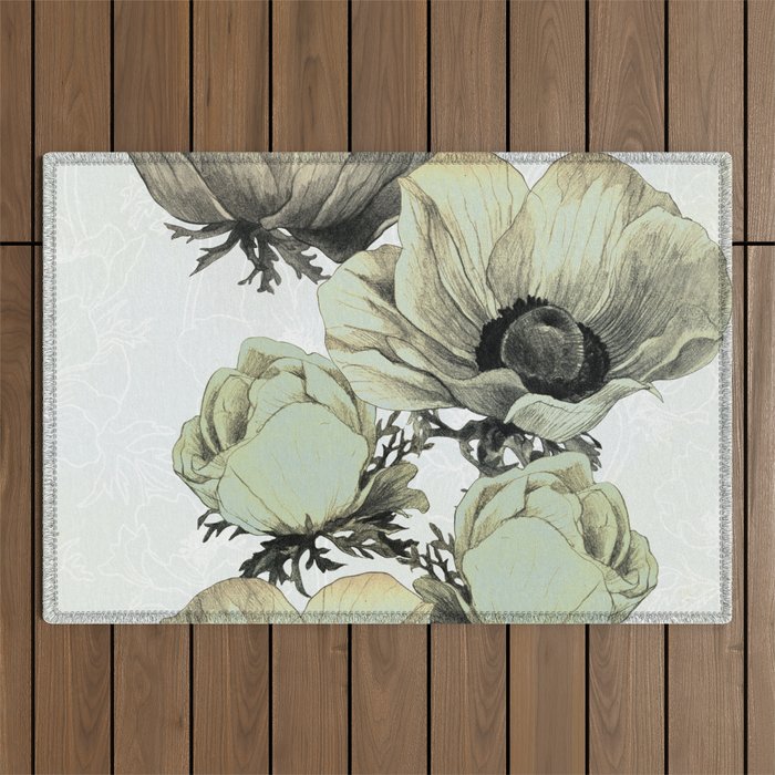 anemone flowers (white background) Outdoor Rug