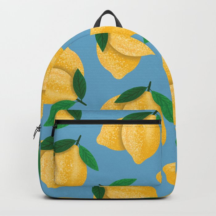 Summer Lemon Pattern Blue Backpack