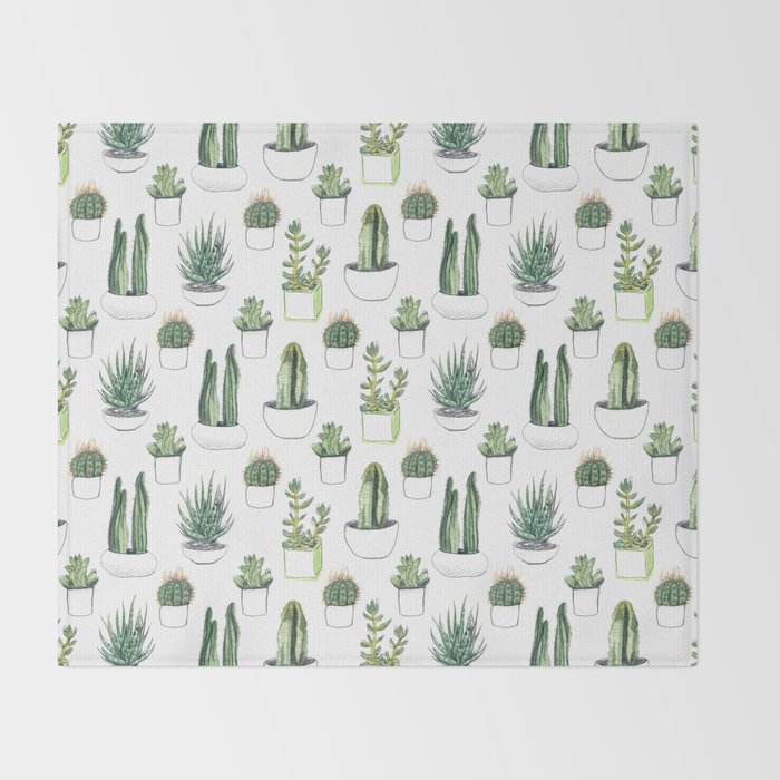 Watercolour Cacti & Succulents Throw Blanket by crumpetsandcrabsticks