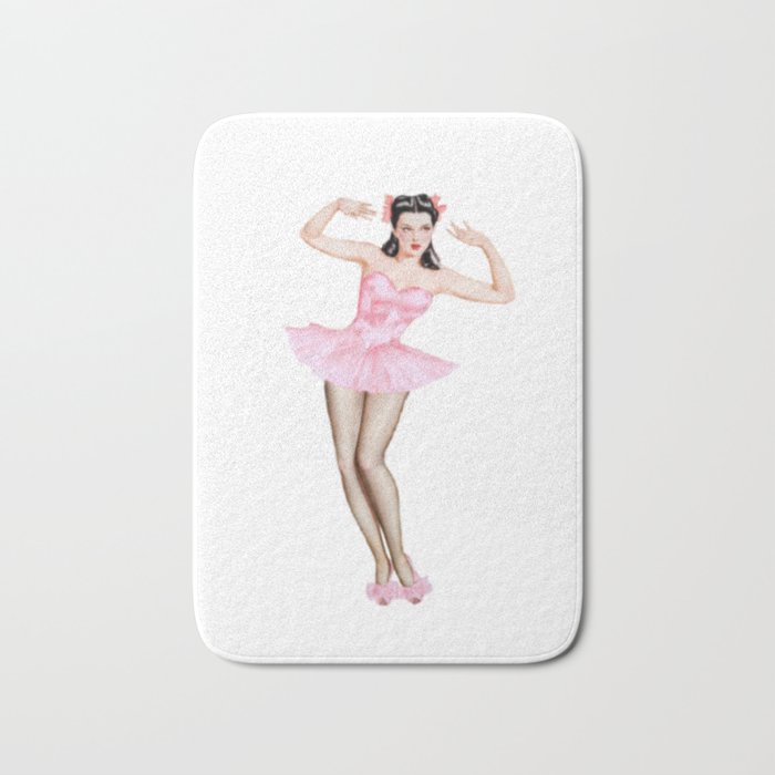 Sexy Brunette Dancer Pin Up With Pink Dress Bath Mat