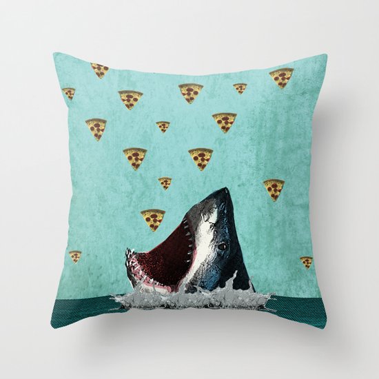 Pizza Shark Print Throw Pillow