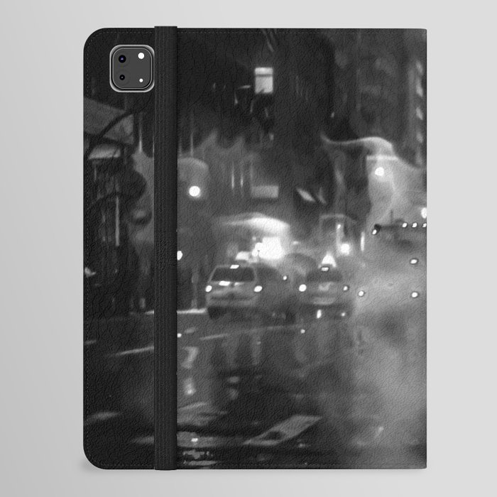 New York City Manhattan street at night black and white iPad Folio Case