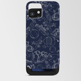 Navy Blue and White Toys Outline Pattern iPhone Card Case