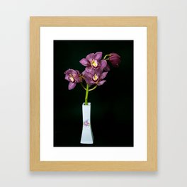  Pretty pink Cymbidium Orchid in a Vase on black. Framed Art Print