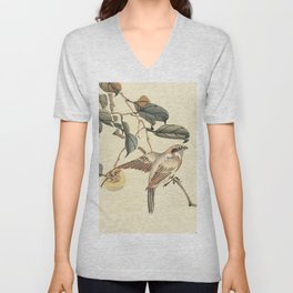 Vintage brown ivory bird floral tree branch V Neck T Shirt