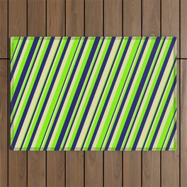 [ Thumbnail: Pale Goldenrod, Chartreuse & Midnight Blue Colored Lines Pattern Outdoor Rug ]