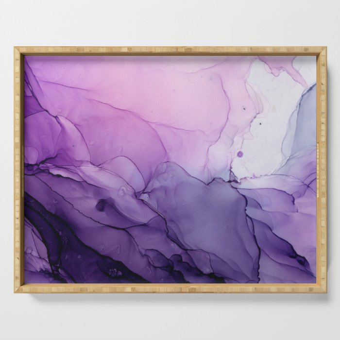 Purple Amethyst Crystal Inspired Abstract Flow Painting Serving Tray