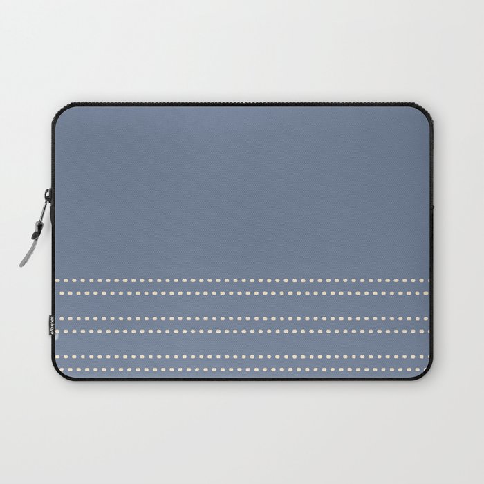 Zoe Dotted Smudge Stripes Minimalist Pattern in Stone Blue and Cream Laptop Sleeve