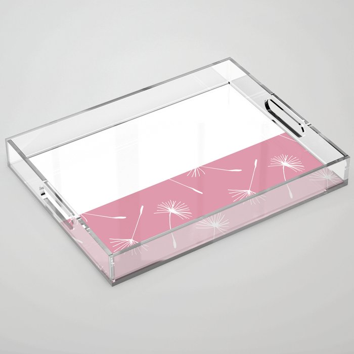 White Dandelion Lace Horizontal Split on Blush Pink Acrylic Tray