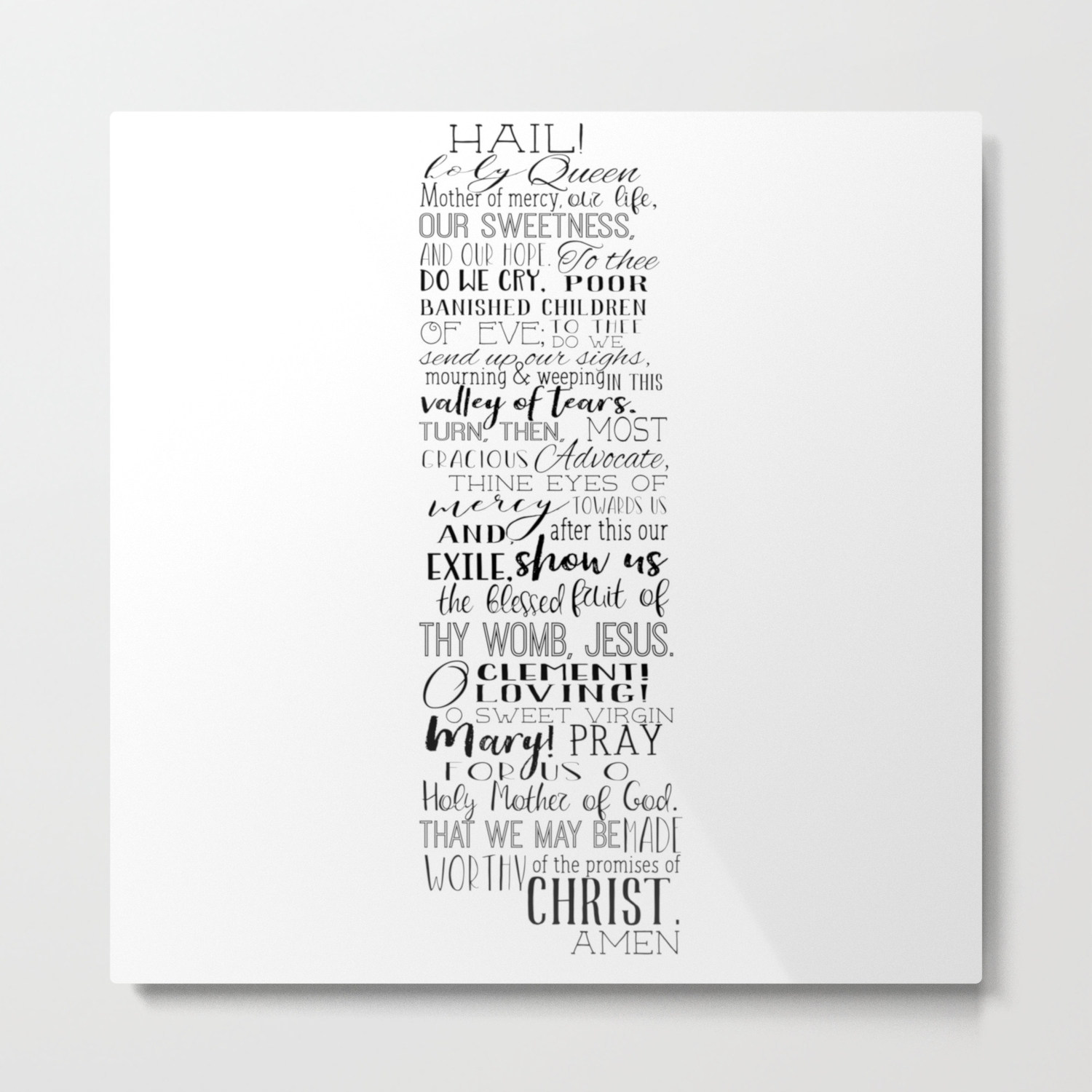Hail Holy Queen Prayer Black Text Metal Print
