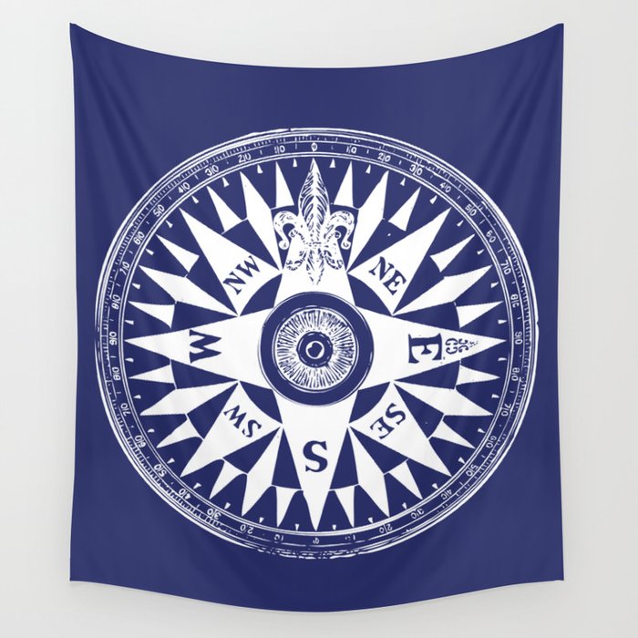Nautical Compass | Vintage Compass | Navy Blue and White | Wall Tapestry