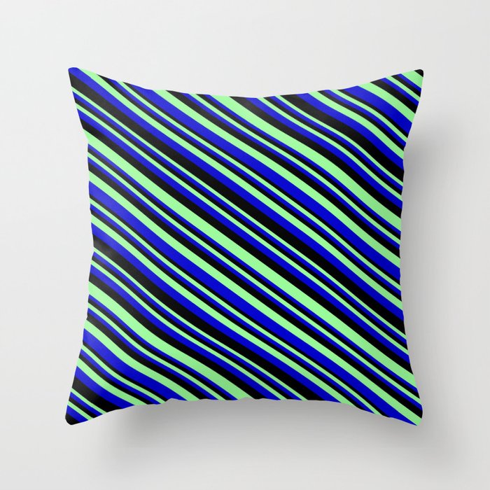 Green, Blue & Black Colored Striped/Lined Pattern Throw Pillow