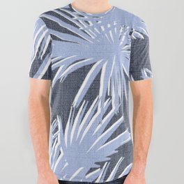 Retro Tropical Palm Trees Denim Blue and Navy All Over Graphic Tee
