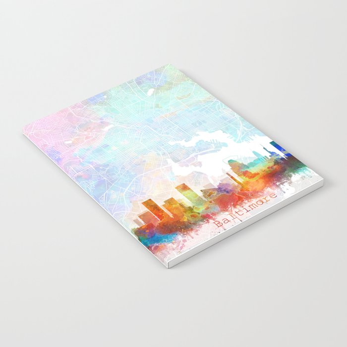 Baltimore Skyline Map Watercolor, Print by Zouzounio Art Notebook