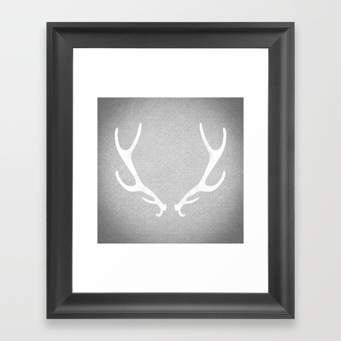 White & Grey Antlers Framed Art Print