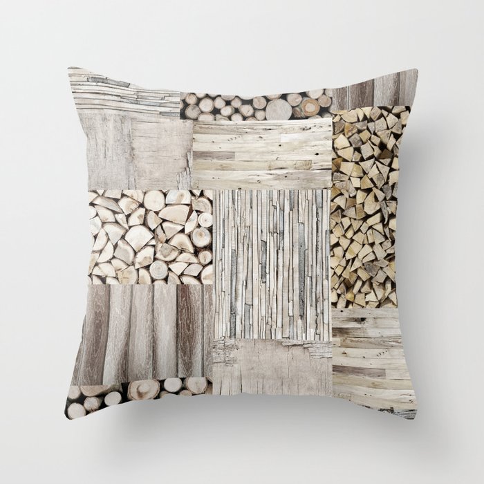 Wood Collage rustic weathered Throw Pillow