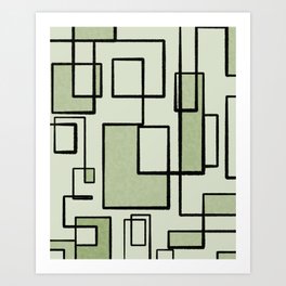 Piet Composition  Sage Green - Mid-Century Modern Minimalist Geometric Abstract  Art Print