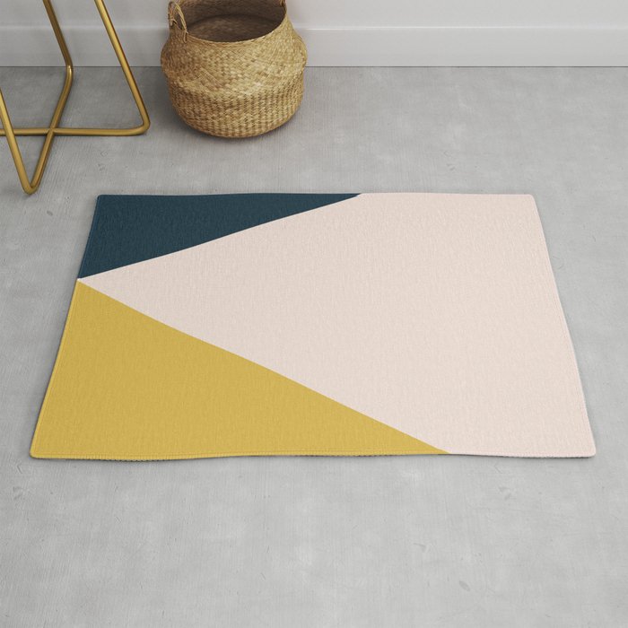 Jag. Minimalist Geometric Color Block in Navy Blue, Mustard Yellow, and Pale Blush Pink Rug