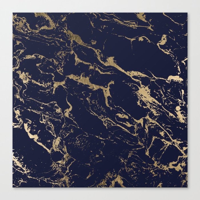 Modern Luxury Chic Navy Blue Gold Marble Pattern Canvas Print By