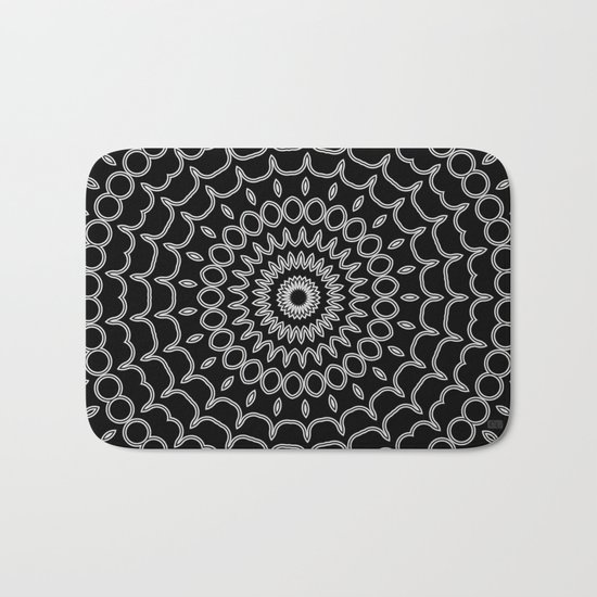 Mandala Fractal in Black and White Bath Mat