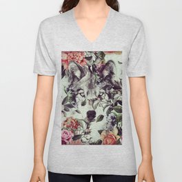 Floral Wolf V Neck T Shirt