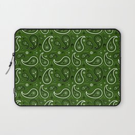 Black and White Paisley Pattern on Green Background Laptop Sleeve