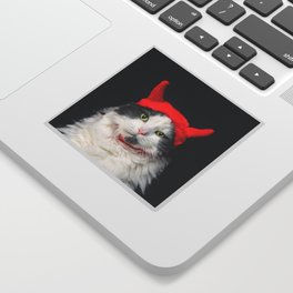 Cute Cat Wearing Halloween Devil Horns Costume Sticker