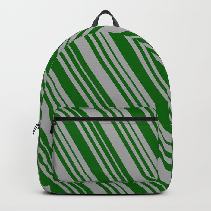 Dark Grey & Dark Green Colored Lines/Stripes Pattern Backpack
