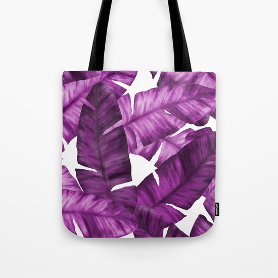 Pink Tropical Banana Leaves Pattern Tote Bag