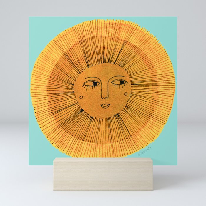 Sun Drawing Gold and Blue Mini Art Print