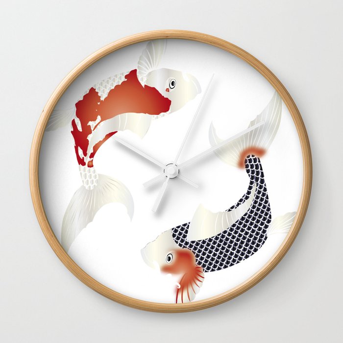 Japanese style two artistic carp Wall Clock