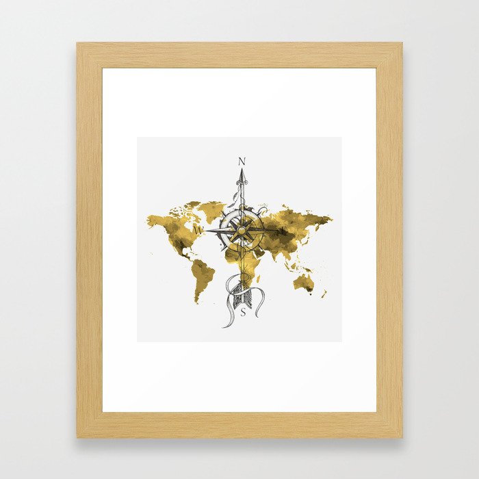 Gold World Map 2 Framed Art Print