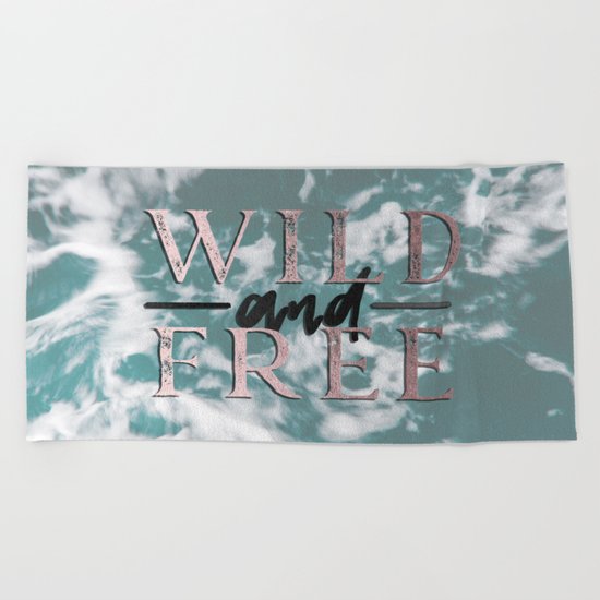 Wild and Free Waves in Rose Gold Beach Towel