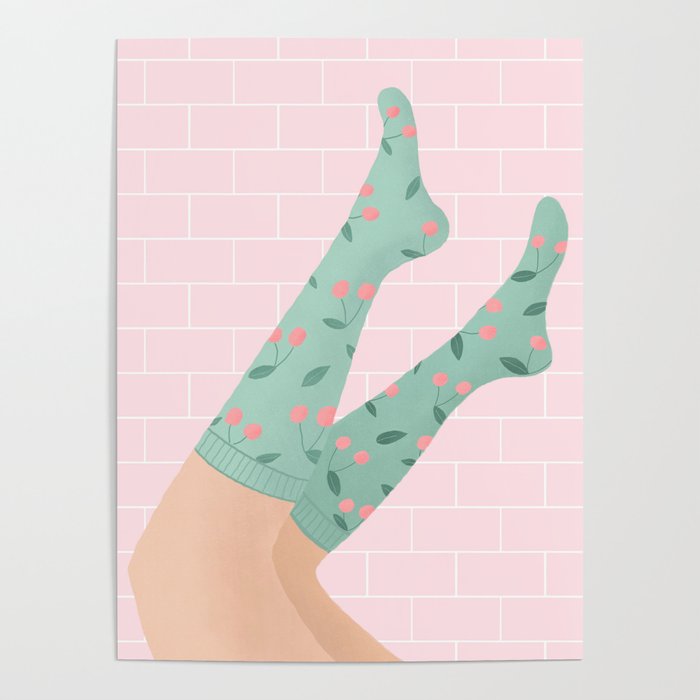 Legs with pink and green cherry socks Poster