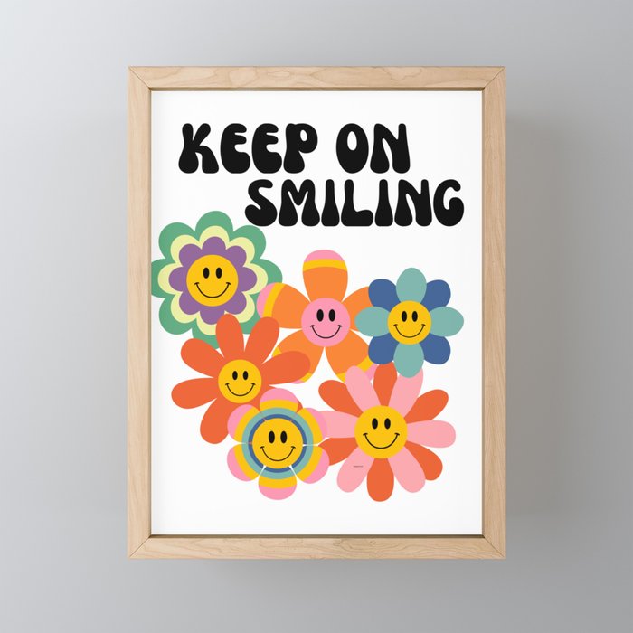 Keep On Smiling Groovy Retro Framed Mini Art Print