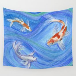 Swimming Koi Wall Tapestry | Water, Acrylic, Koi, Fish, Painting, Energy, Summer, Pond 