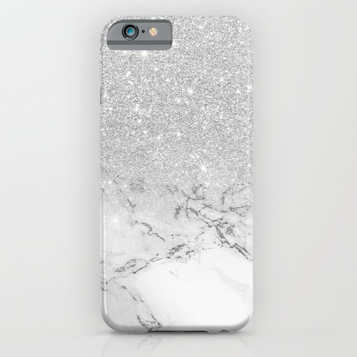 modern faux grey silver glitter ombre white marble iphone case
