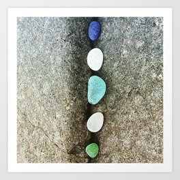 Beach Glass Cairn with a Big Boat Art Print by Lake Superior Beach