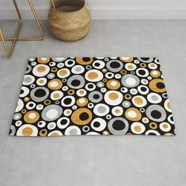 Mid Century Modern Circles in Black, White, Gold and Silver Area & Throw Rug