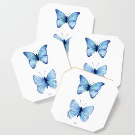 Two Blue Butterflies Watercolor Coaster