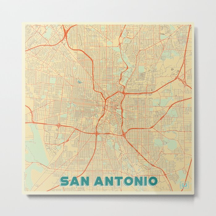 San Antonio Map Retro Metal Print