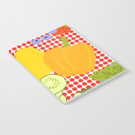 Retro Modern Fruits And Vegetables Red Dots Notebook