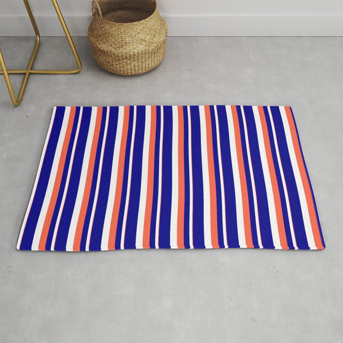 Red, White, and Dark Blue Colored Stripes Pattern Rug