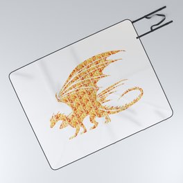 Dragon Silhouette Filled with Fiery Flames with Fiery Flames Picnic Blanket