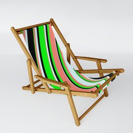 [ Thumbnail: Lime, Salmon, Light Cyan, and Black Colored Striped Pattern Sling Chair ]