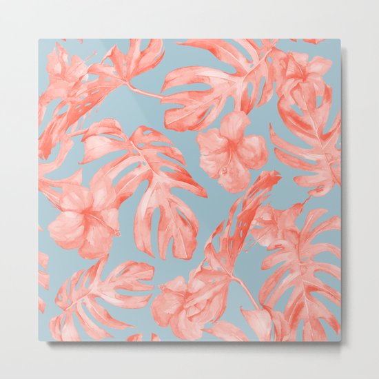 Island Life Coral on Light Blue Metal Print